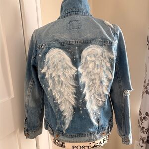 Hand painted angel wings denim jacket